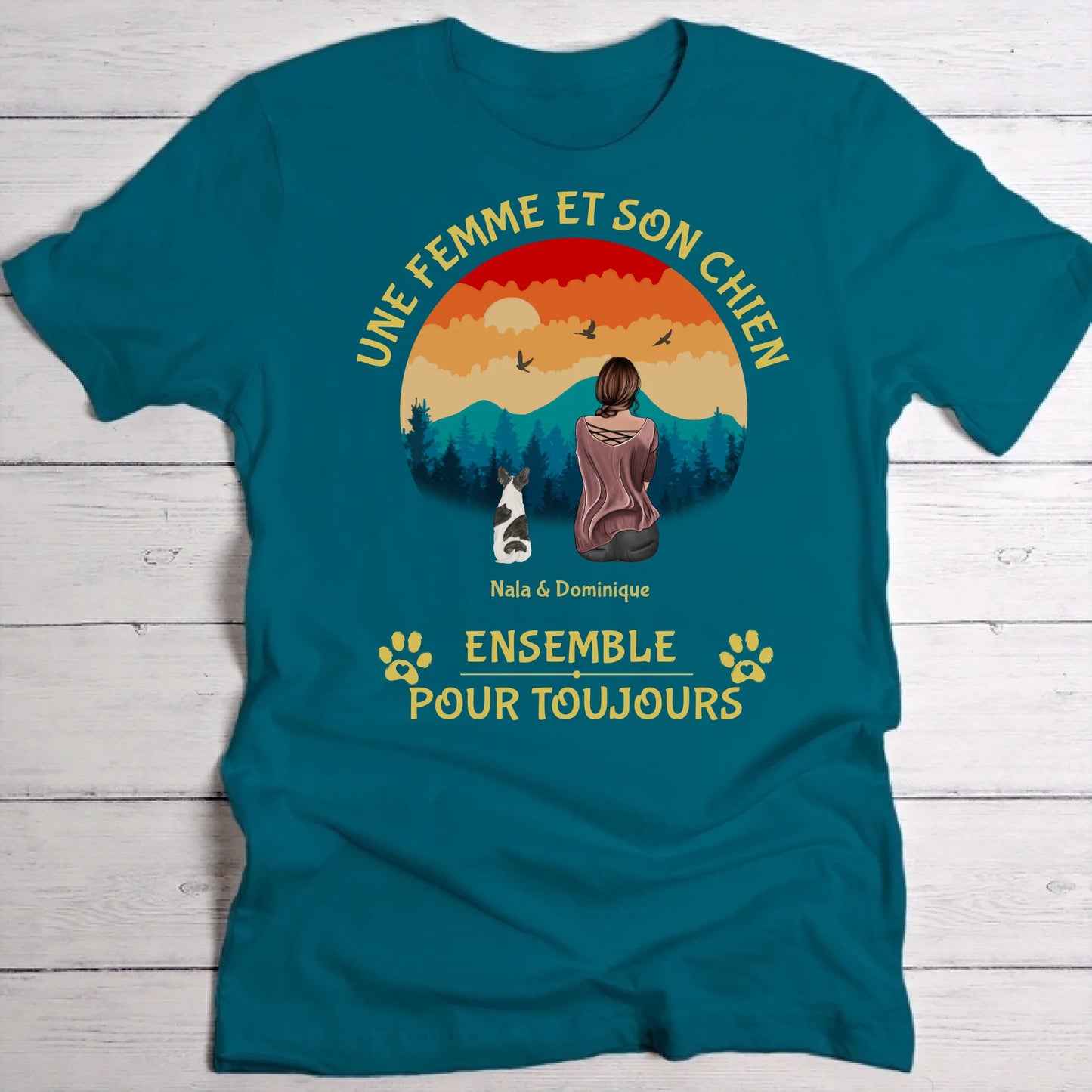 Une femme et son chien - T-shirt personnalisé