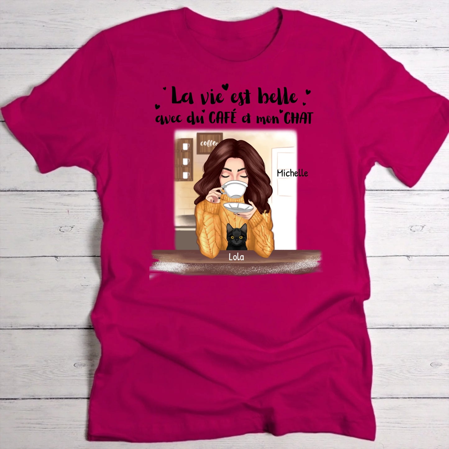 Café et chat - T-Shirt personnalisé