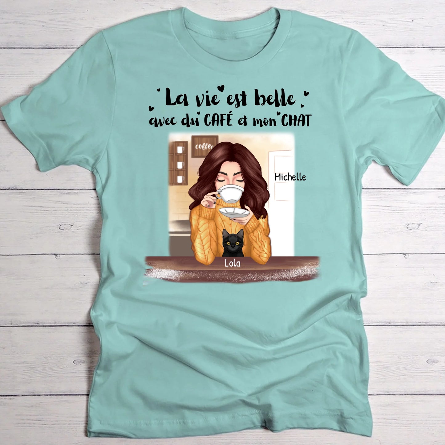 Café et chat - T-Shirt personnalisé