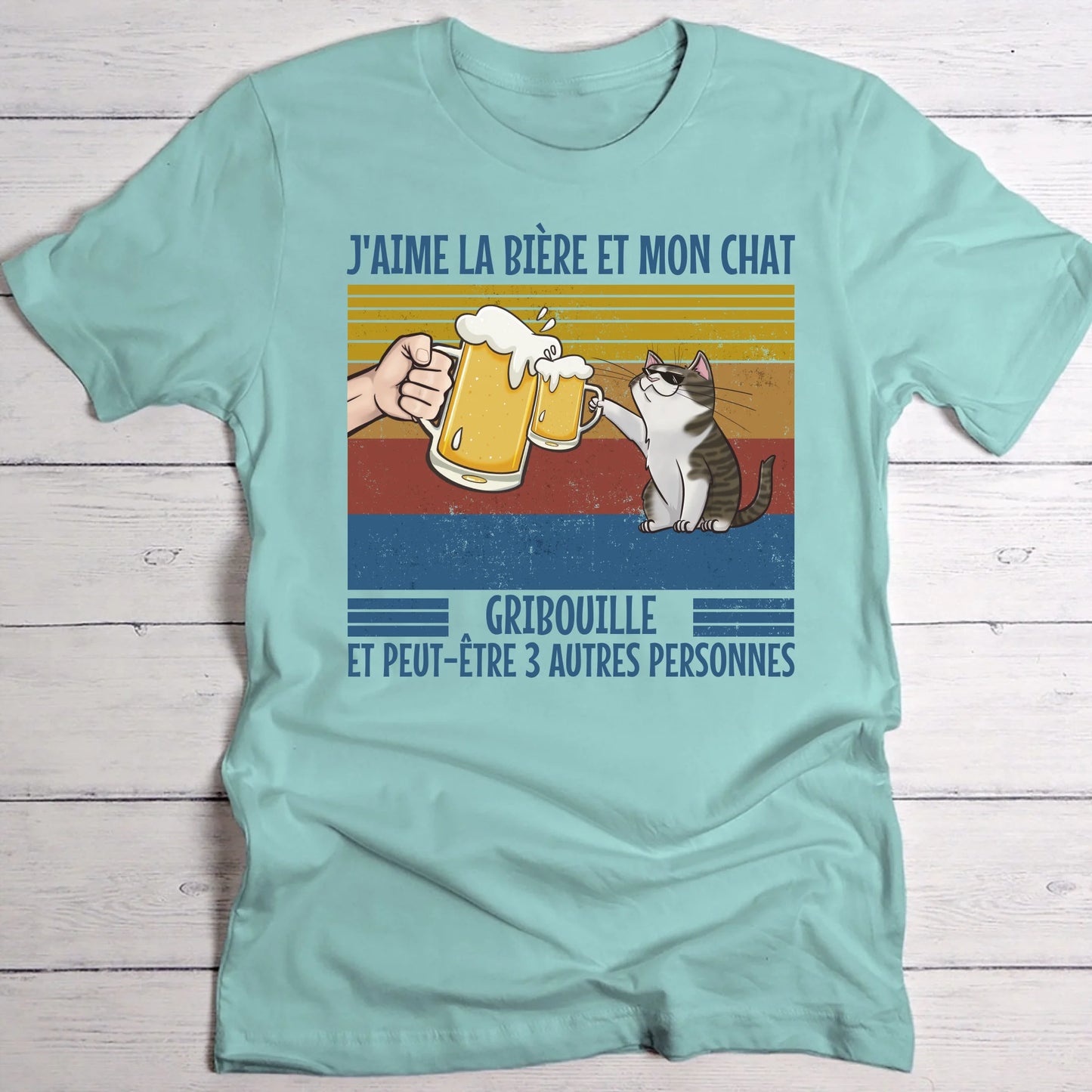 J'aime la bière et mon chat - T-shirt personnalisé