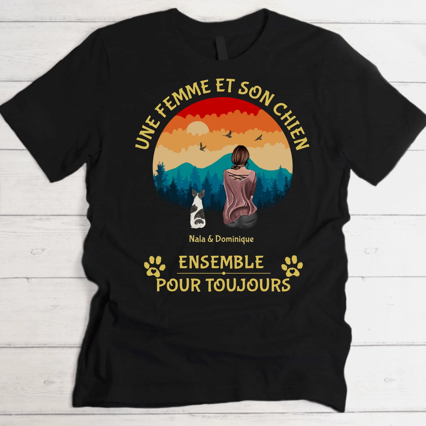 Une femme et son chien - T-shirt personnalisé