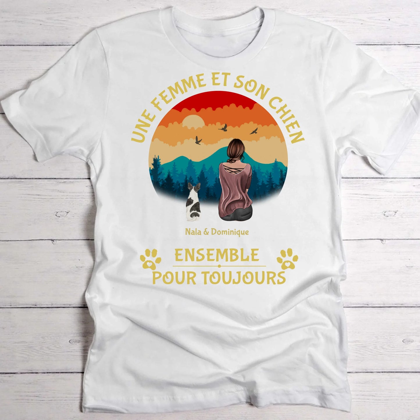 Une femme et son chien - T-shirt personnalisé