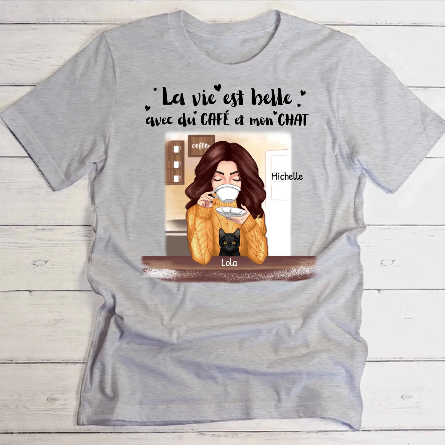 Café et chat - T-Shirt personnalisé