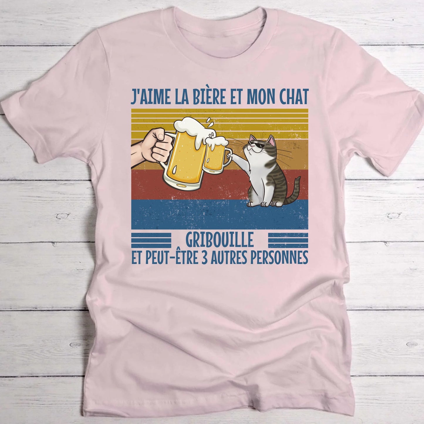 J'aime la bière et mon chat - T-shirt personnalisé