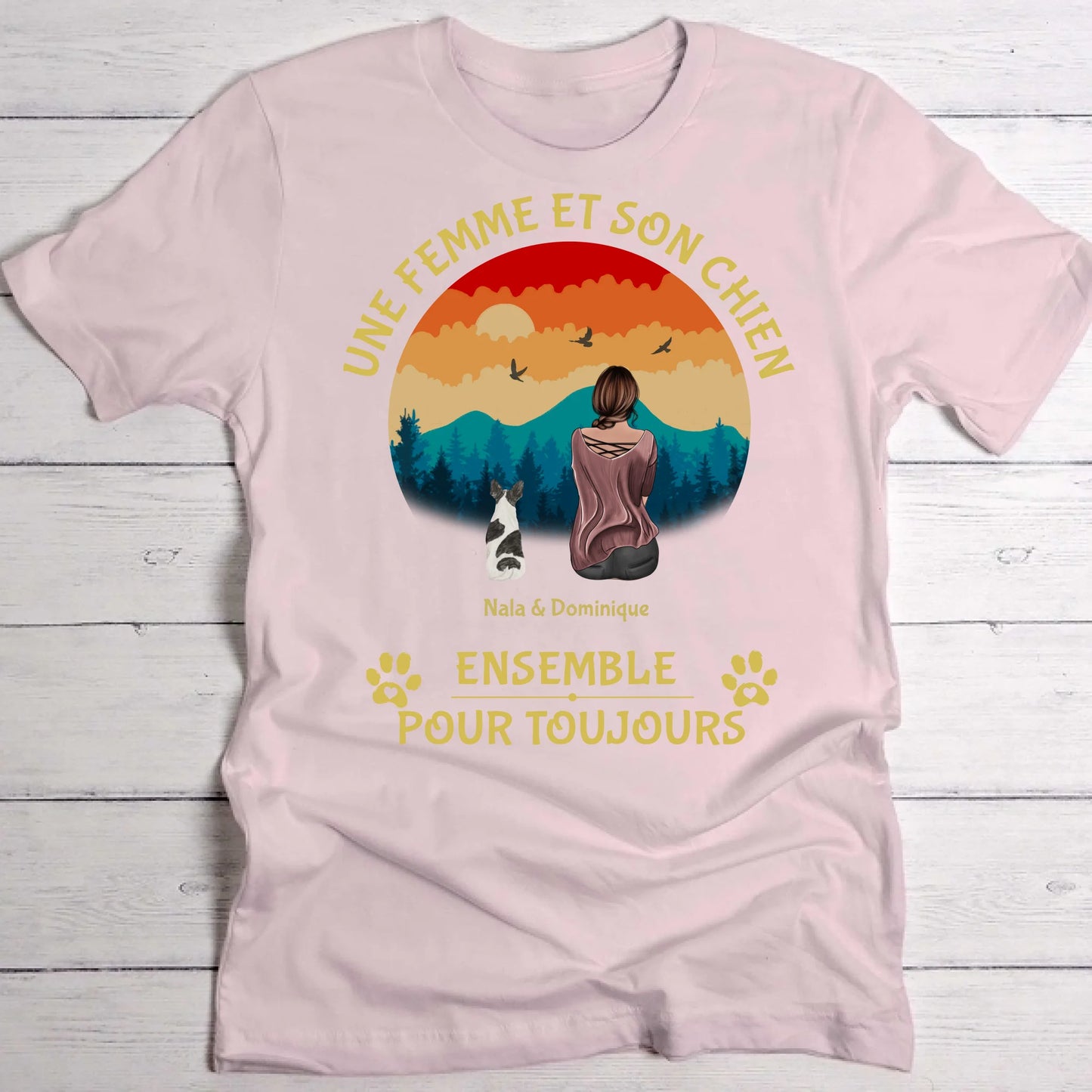 Une femme et son chien - T-shirt personnalisé