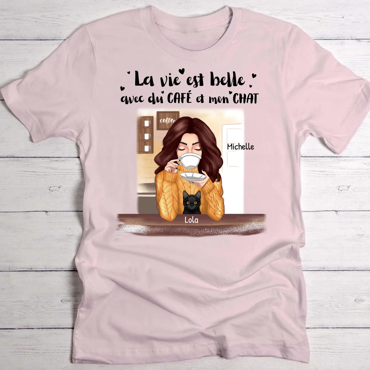 Café et chat - T-Shirt personnalisé