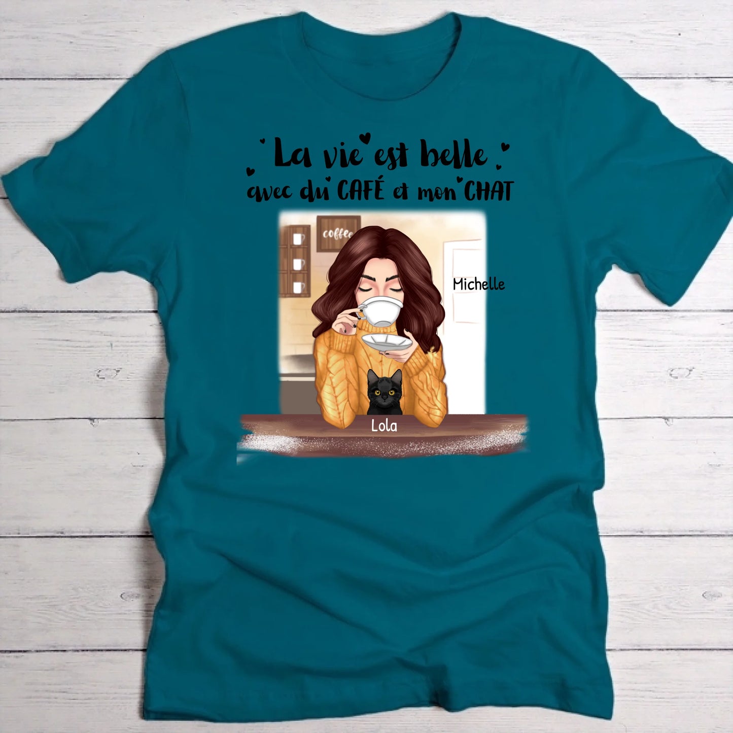 Café et chat - T-Shirt personnalisé