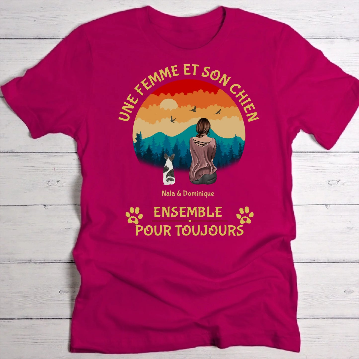 Une femme et son chien - T-shirt personnalisé
