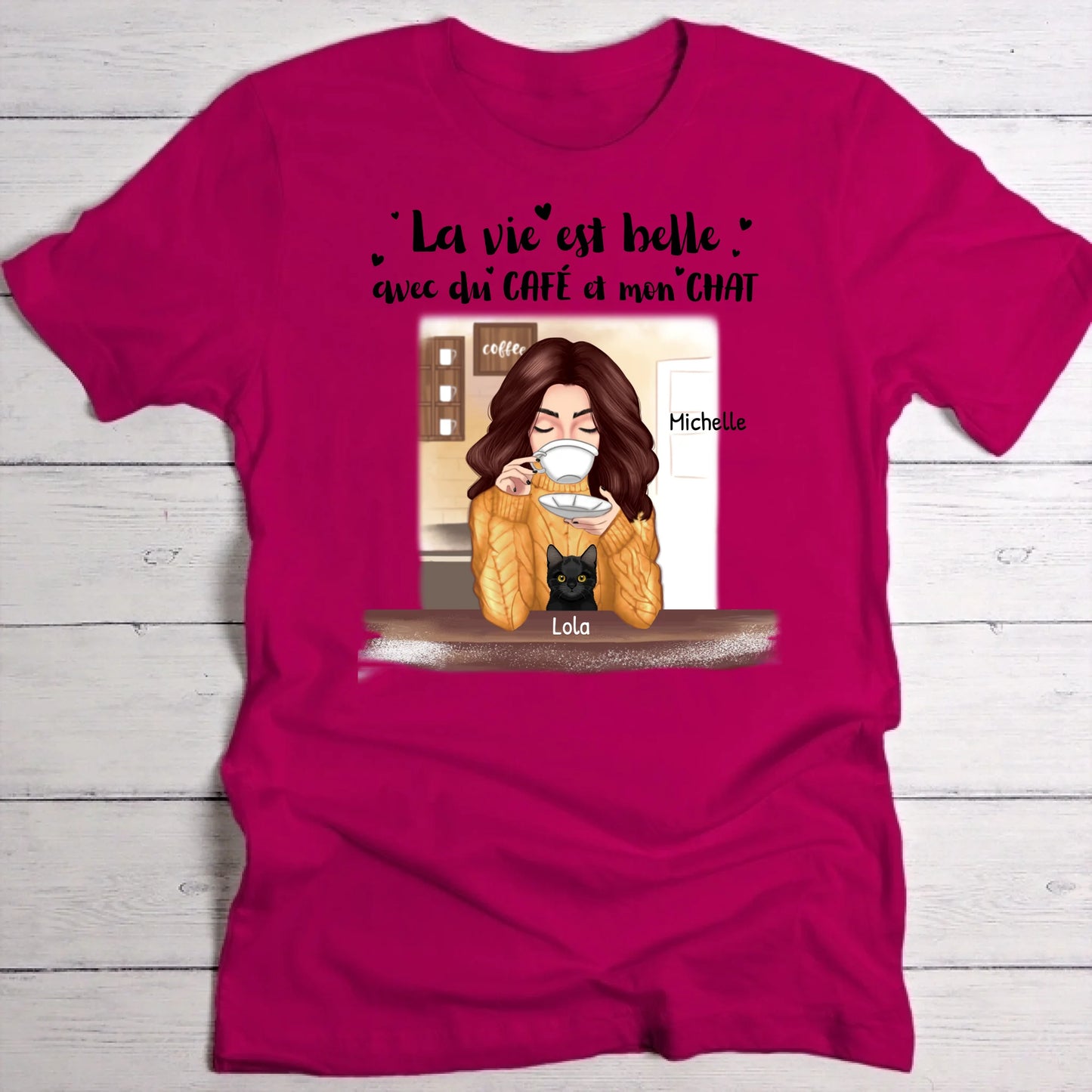 Café et chat - T-Shirt personnalisé
