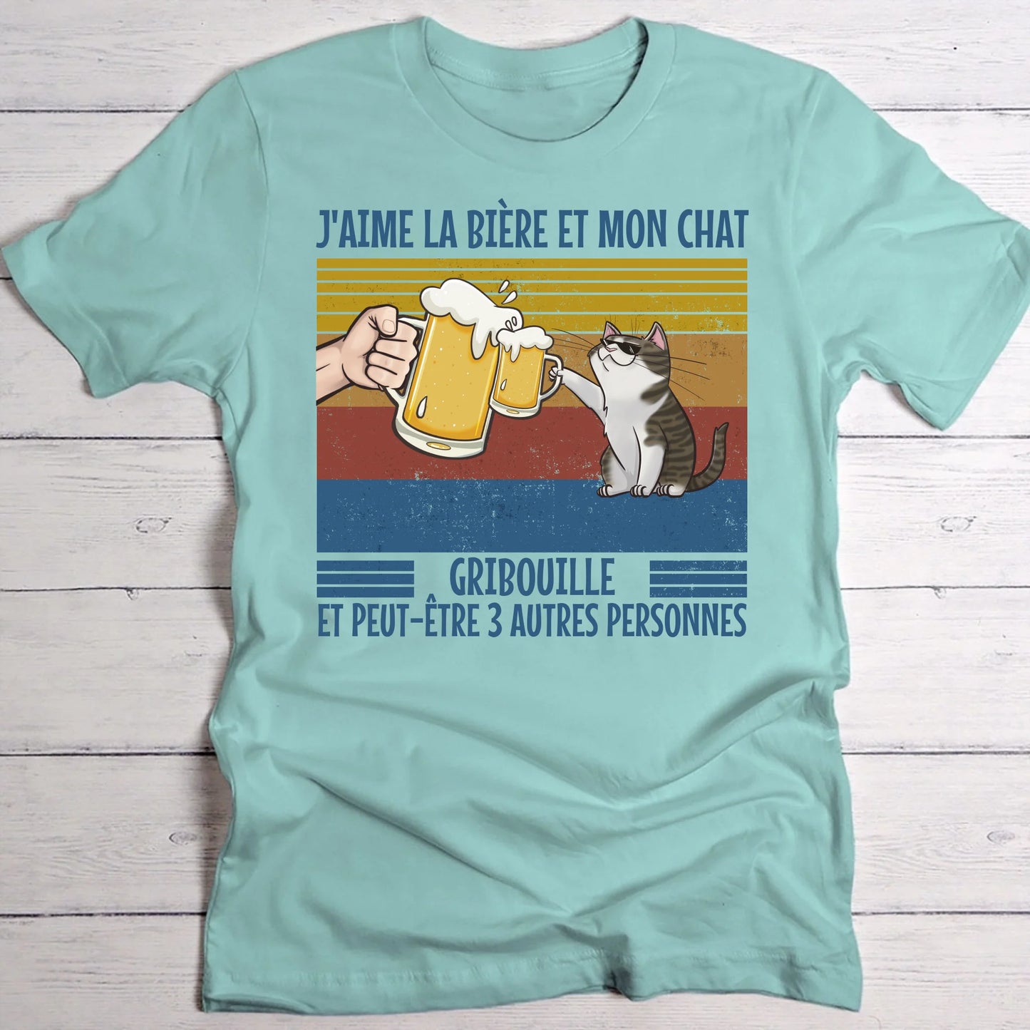 J'aime la bière et mon chat - T-shirt personnalisé