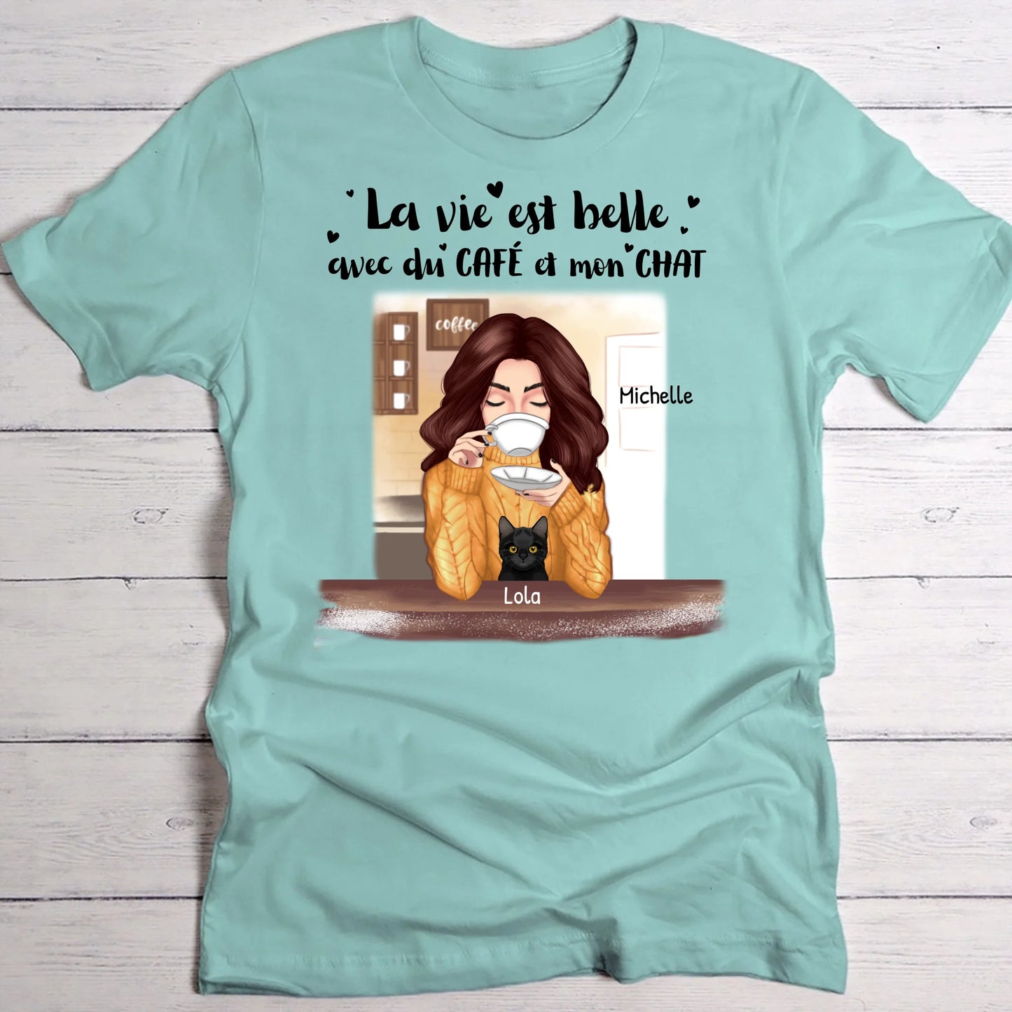 Café et chat - T-Shirt personnalisé