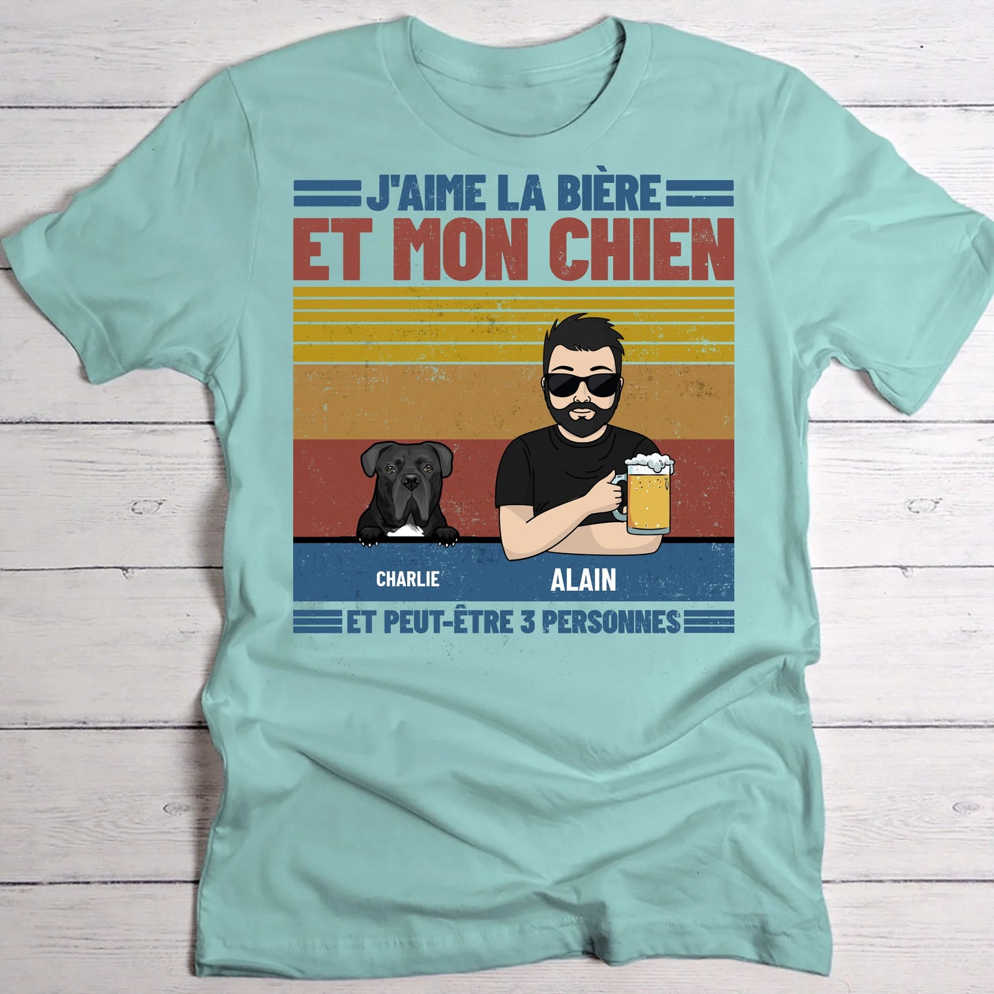 J'aime la bière et les animaux - T-Shirt personnalisé