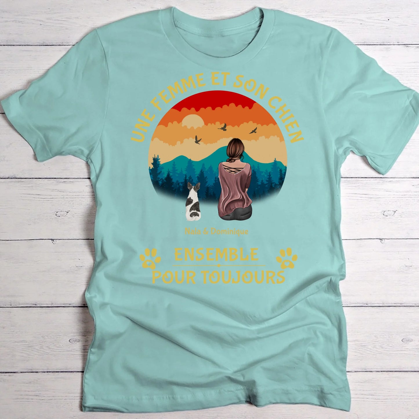 Une femme et son chien - T-shirt personnalisé