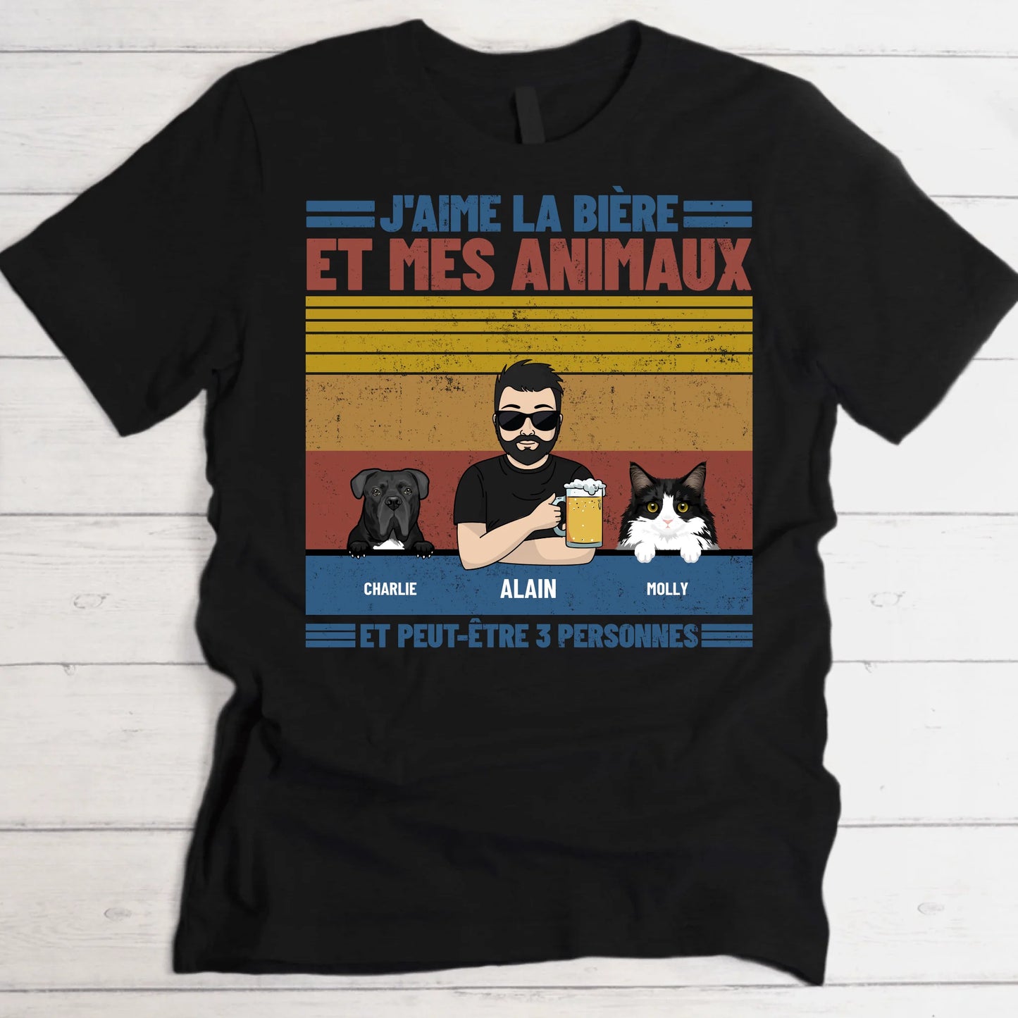 J'aime la bière et les animaux - T-Shirt personnalisé