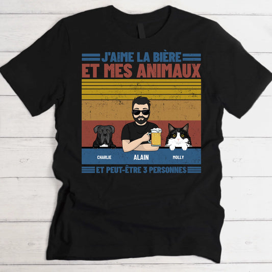J'aime la bière et les animaux - T-Shirt personnalisé