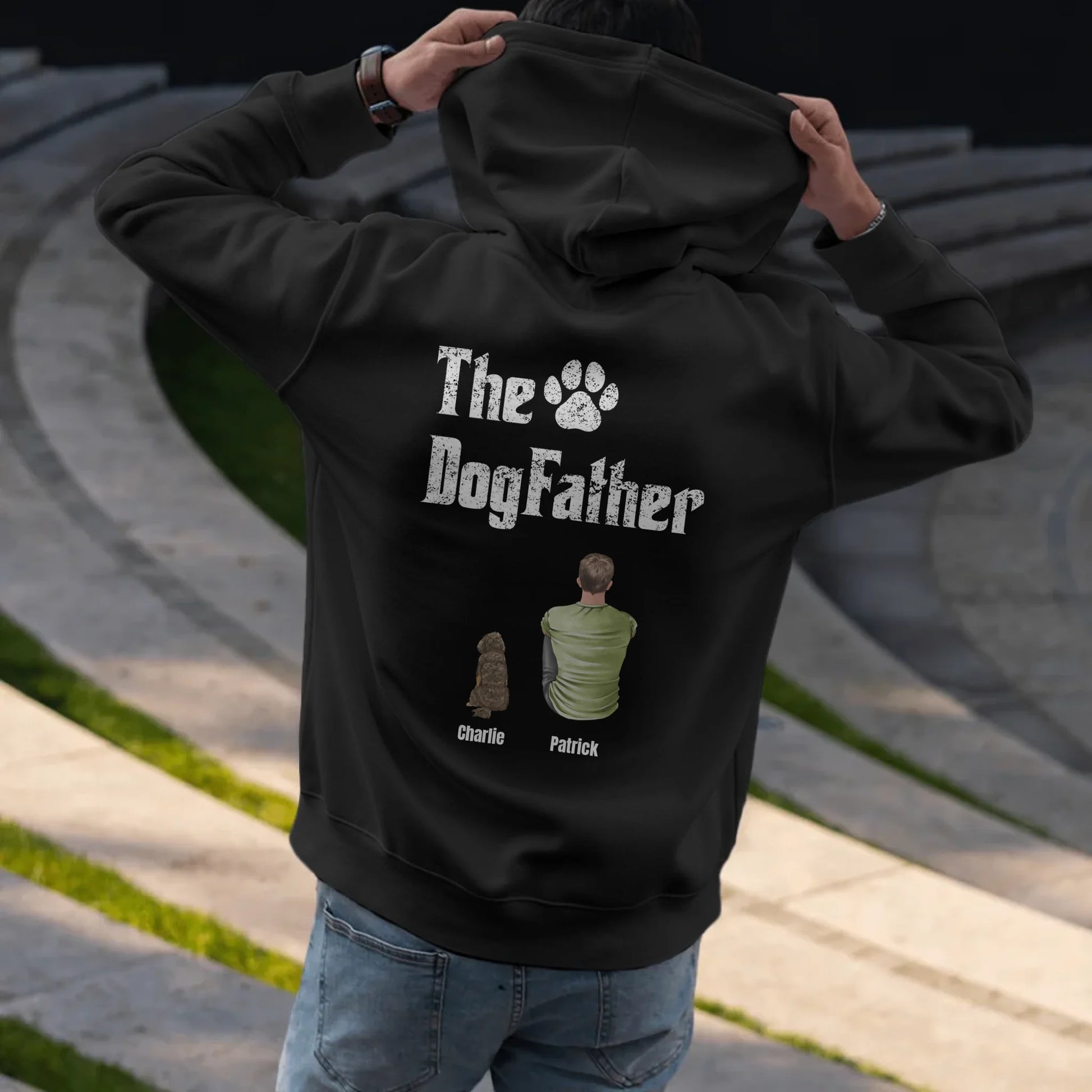 Man putting on hoodie - Black
