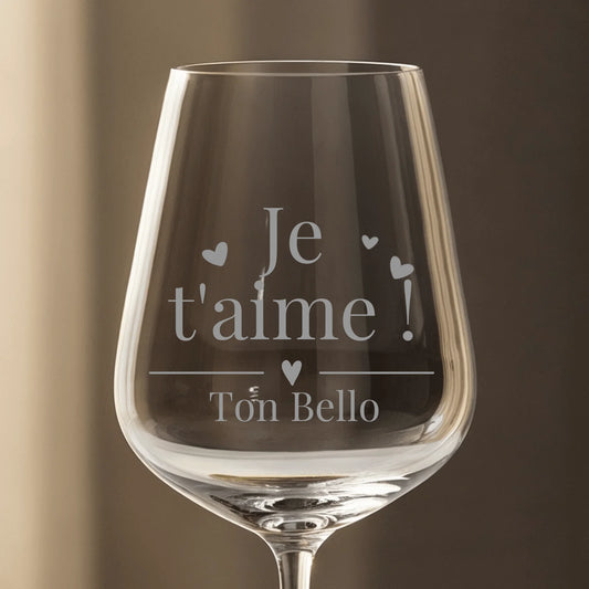 Je t'aime ! - Verre à vin personnalisé