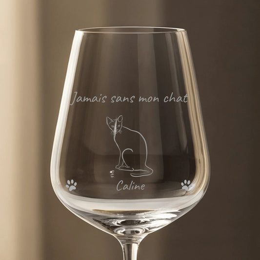Jamais sans mon chat  - Verre à vin personnalisé