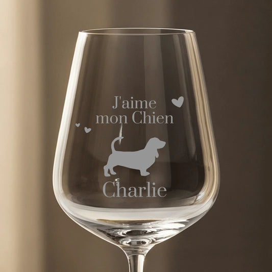 J'aime mon chien - Verre à vin personnalisé