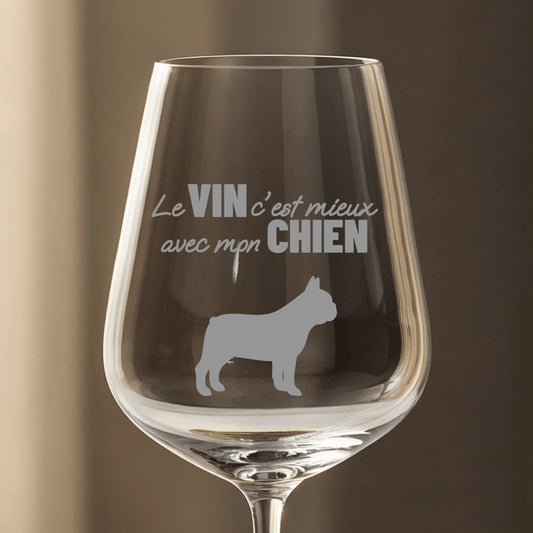 Le vin c'est mieux avec mon chien - Verre à vin personnalisé
