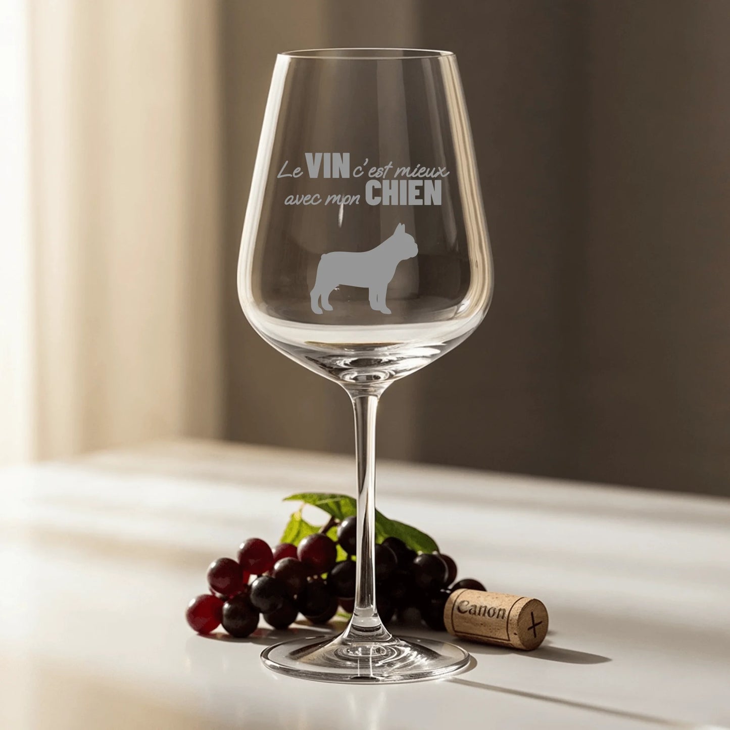 Le vin c'est mieux avec mon chien - Verre à vin personnalisé
