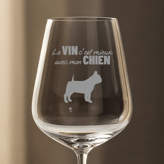 Le vin c'est mieux avec mon chien - Verre à vin personnalisé