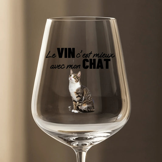 Le vin c'est mieux avec mon chat - Verre à vin personnalisé