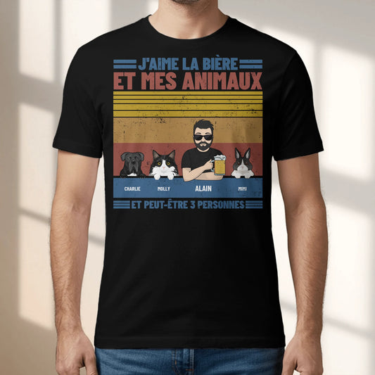 J'aime la bière et les animaux - T-Shirt personnalisé