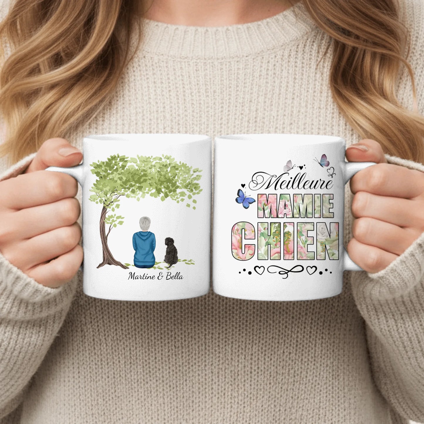 Meilleure mamie chien (motif floral) - Mug personnalisé