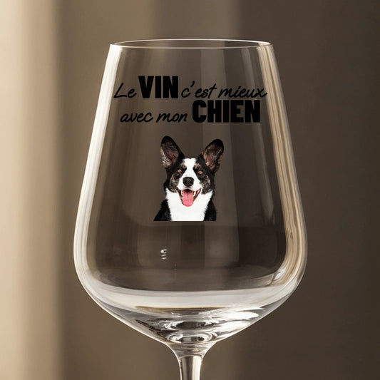 Le vin c'est mieux avec mon chien - Verre à vin personnalisé