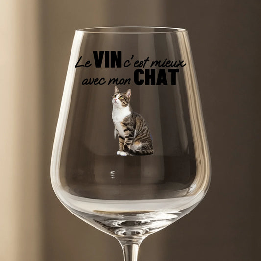 Le vin c'est mieux avec mon chat - Verre à vin personnalisé