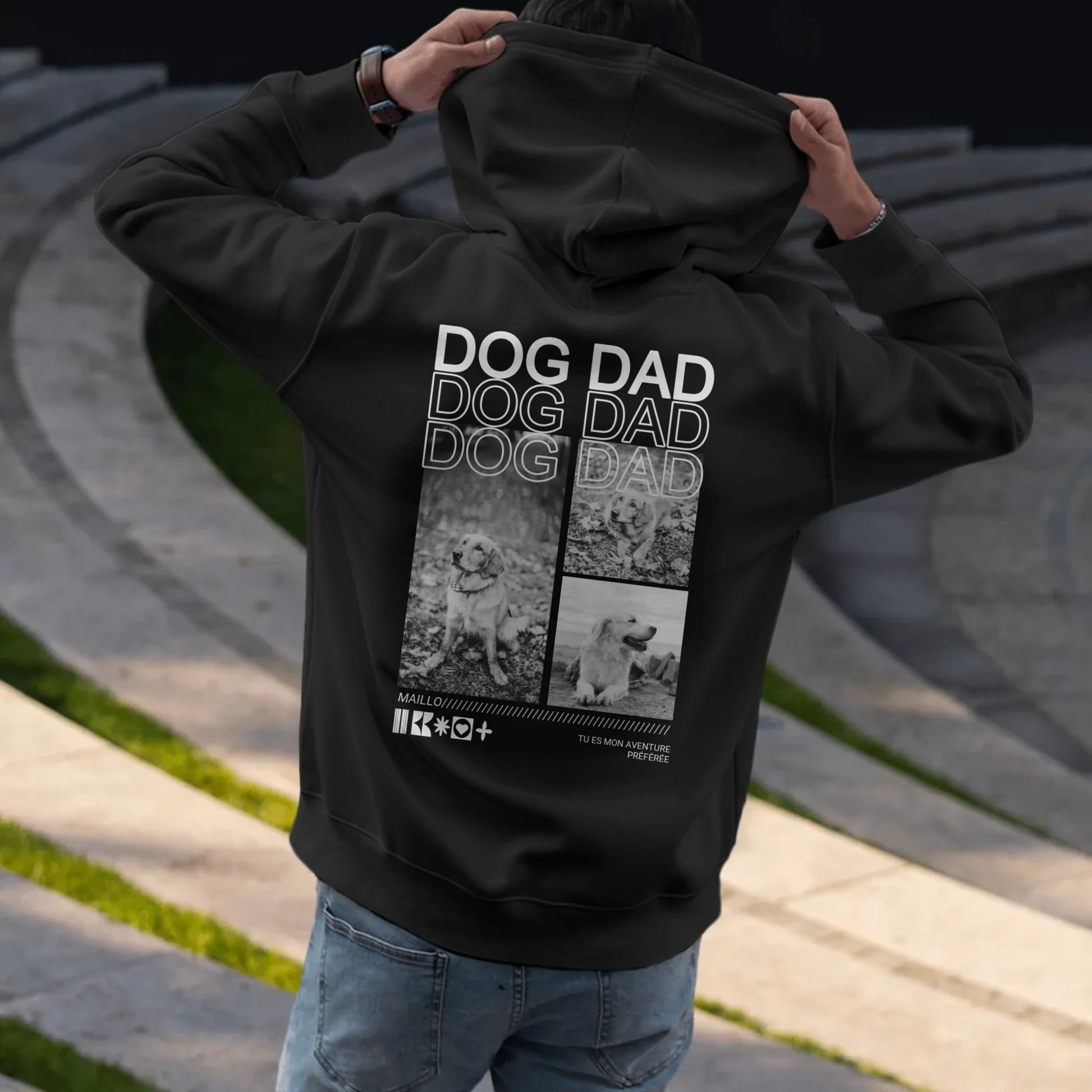 Man putting on hoodie - Black