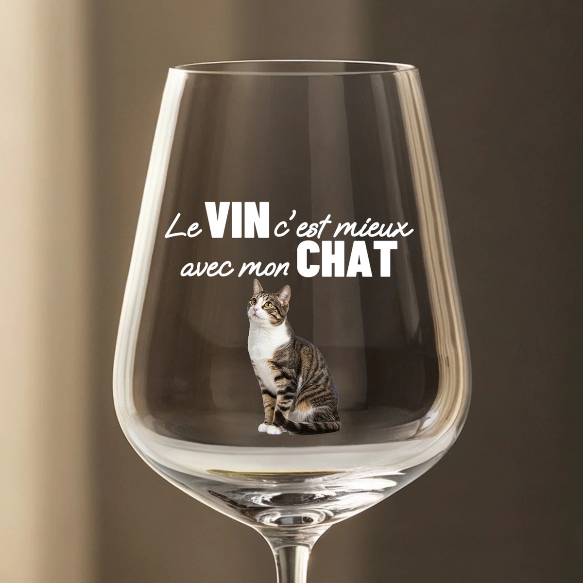 Verre à vin personnalisé - Le vin c'est mieux avec mon chat