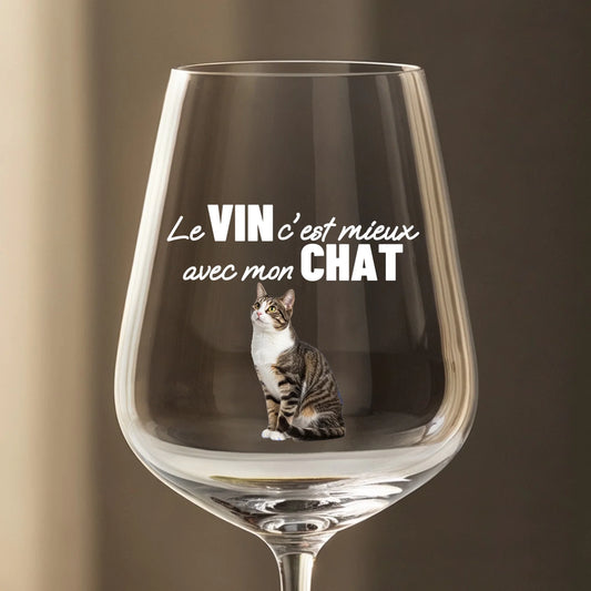 Verre à vin personnalisé - Le vin c'est mieux avec mon chat