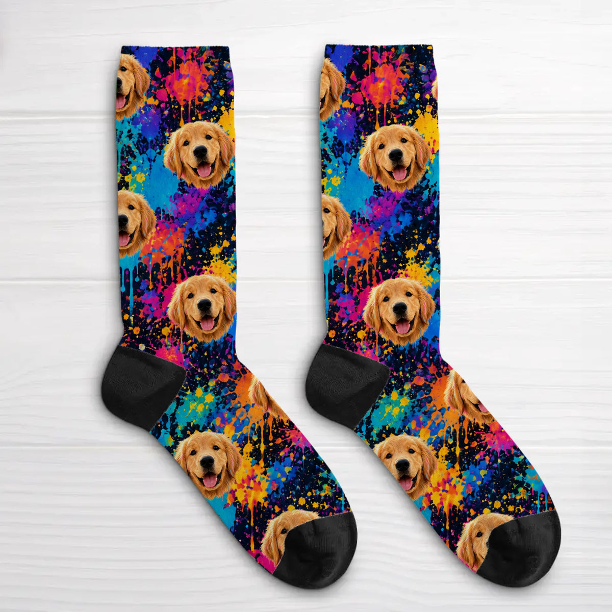 Chaussettes personnalisées - Portrait éclaboussures néon