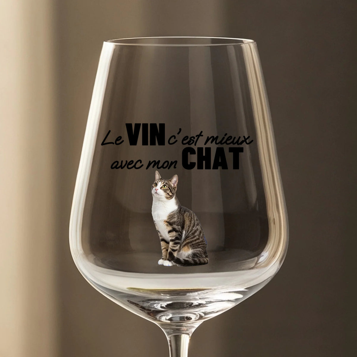 Verre à vin personnalisé - Le vin c'est mieux avec mon chat