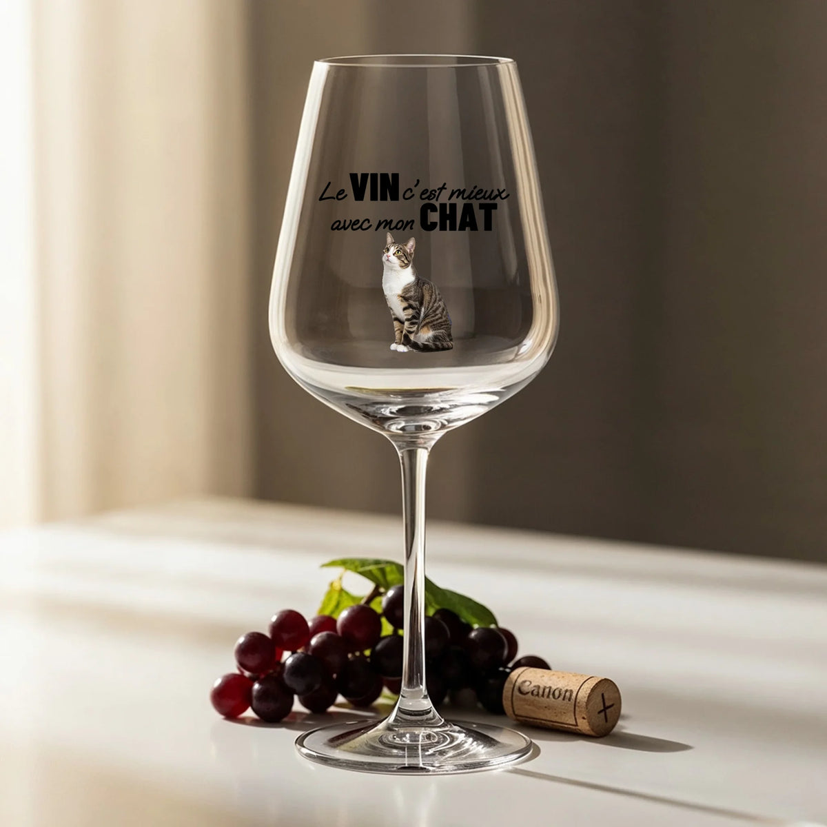 Verre à vin personnalisé - Le vin c'est mieux avec mon chat