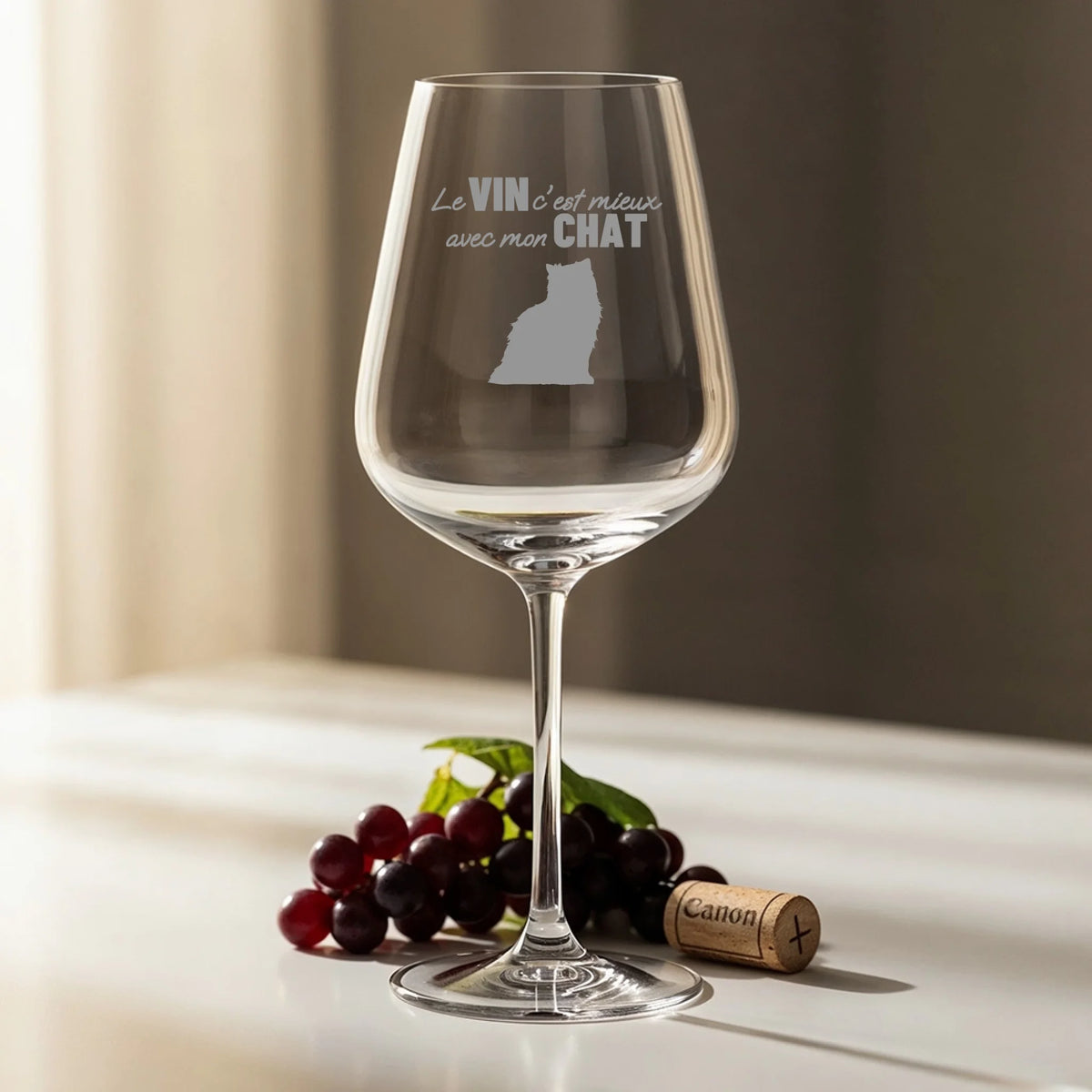 Verre à vin personnalisé - Le vin c'est mieux avec mon chat