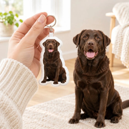 Porte-clés fantaisie personnalisé - Votre photo avec votre chien - tenu en main - Pet Printed