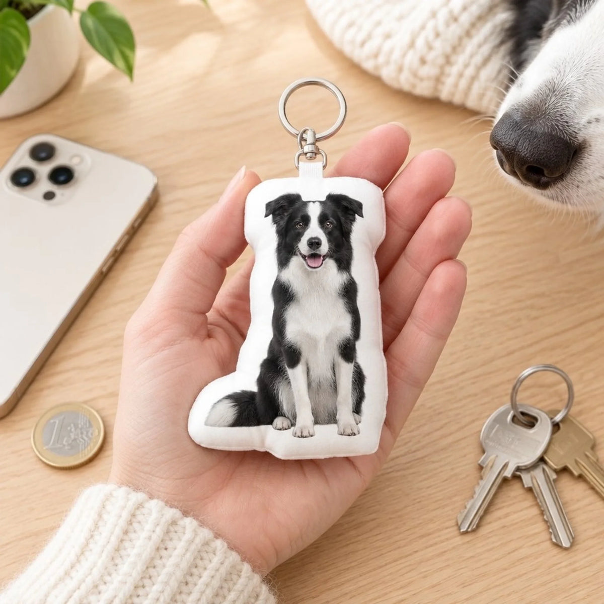 Porte-clés fantaisie personnalisé - Votre photo avec votre chien - dans la paume de la main - Pet Printed